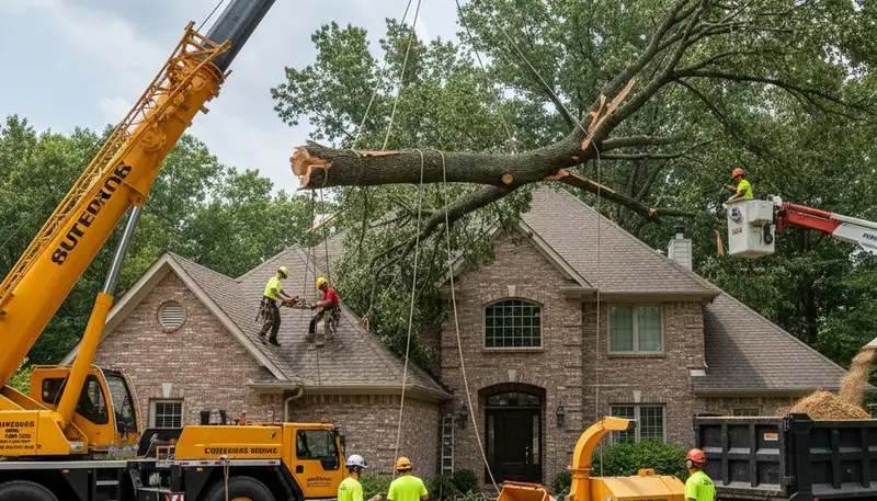 Emergency tree service crew clearing storm damage in Arlington, TX
