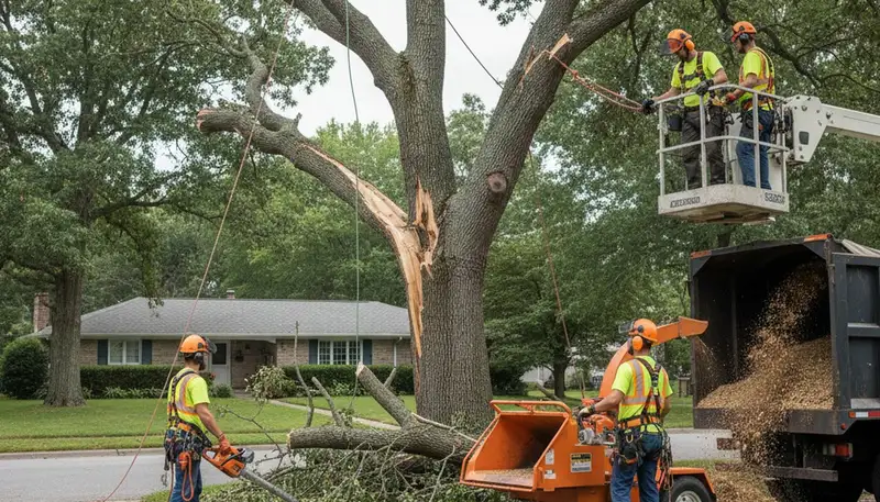 Emergency tree service crew clearing storm-damaged trees in Arlington, TX