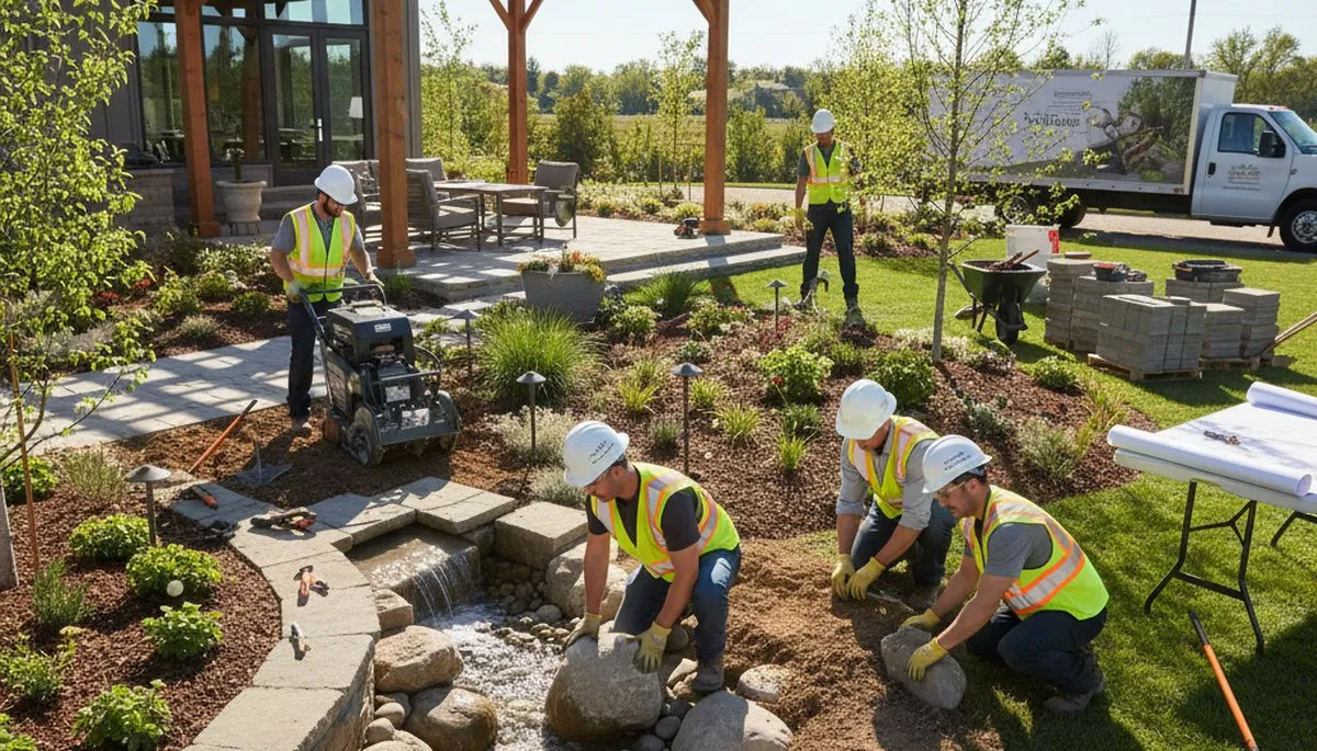 Arlington, TX tree service team planning low-maintenance landscape design for local yards