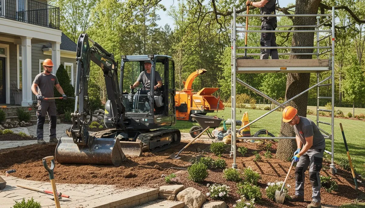 Arlington, TX tree service crew trimming trees for residential landscaping and property care