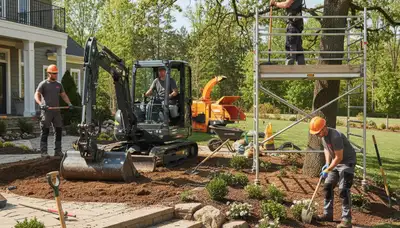Arlington, TX tree service crew trimming trees for residential landscaping and property care