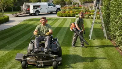 Arlington, TX tree service crew trimming trees for safe, healthy lawn care and yard maintenance