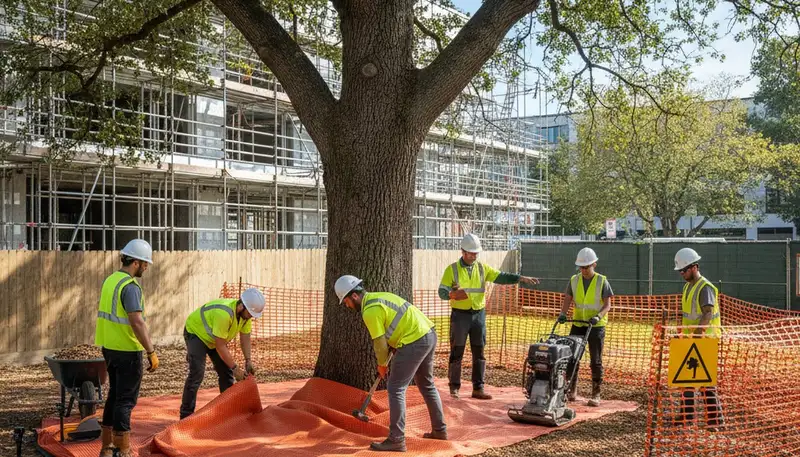 Arlington, TX arborist protecting tree roots from soil damage during root care service
