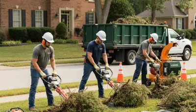 Arlington, TX tree service crew removing overgrown shrubs on a residential property