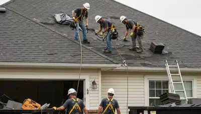 Arlington, TX storm damage cleanup crew removing fallen trees and broken limbs from a property