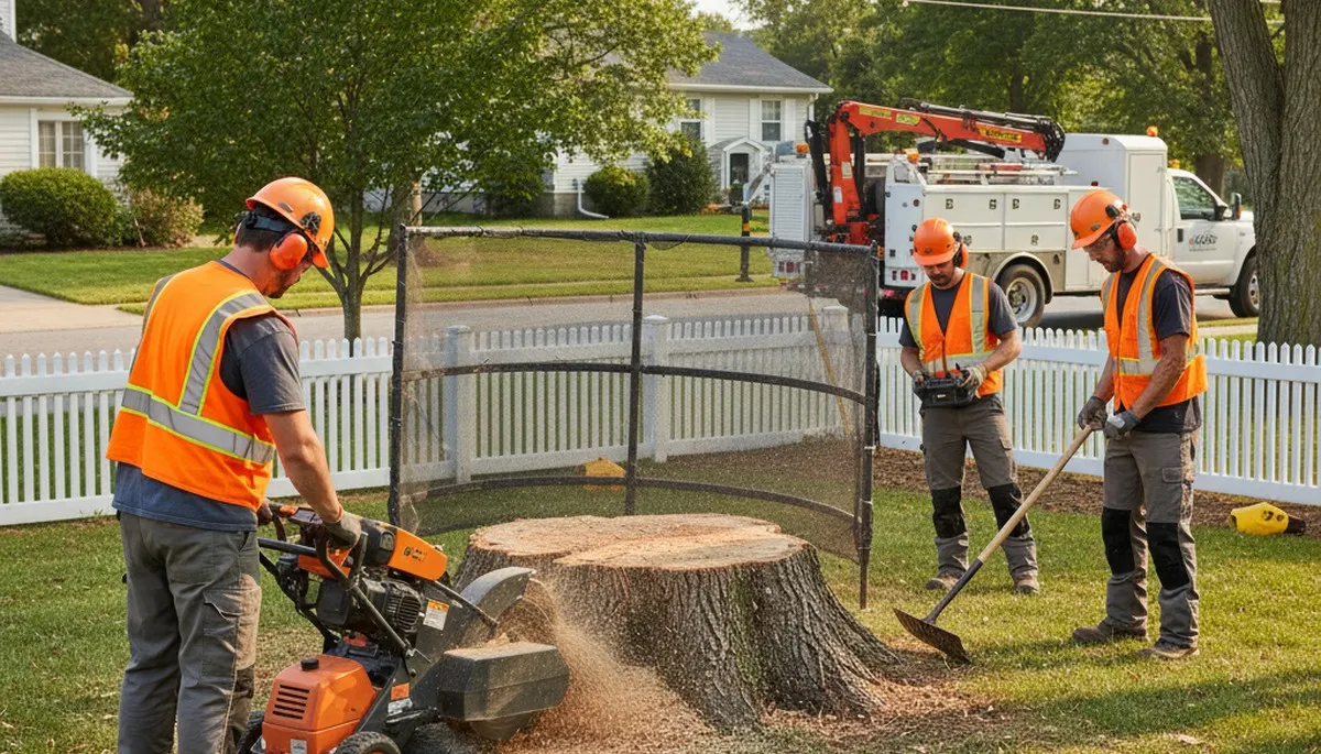 Arlington, TX tree service crew removing a stump for fast, safe yard clearing