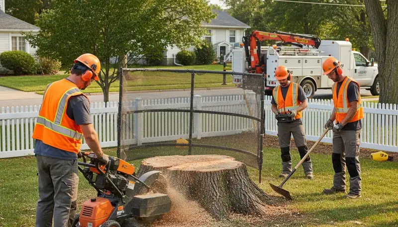 Arlington, TX tree service crew removing a stump for fast, safe yard clearing