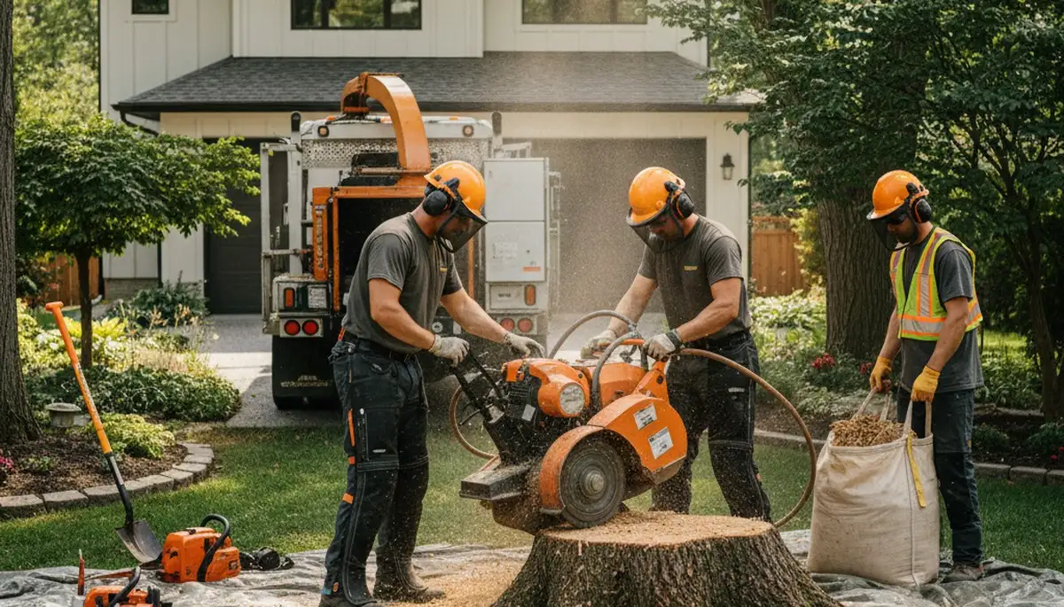 Arlington, TX stump removal team clearing an old stump for safe, efficient yard cleanup
