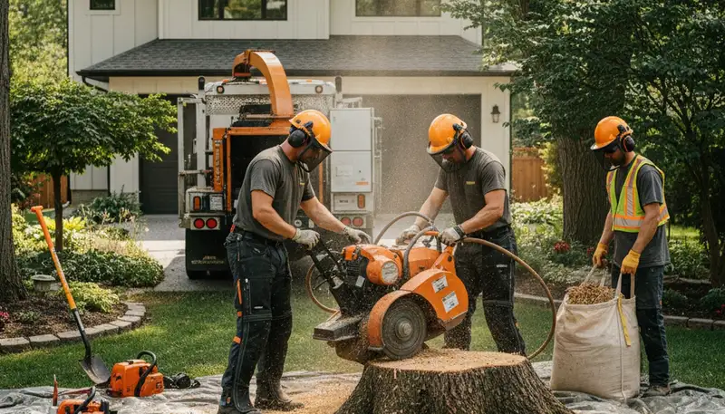 Arlington, TX stump removal team clearing an old stump for safe, efficient yard cleanup