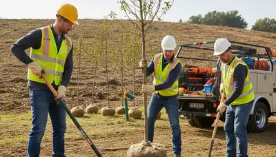 Arlington, TX arborist planting a young tree for a residential tree planting service