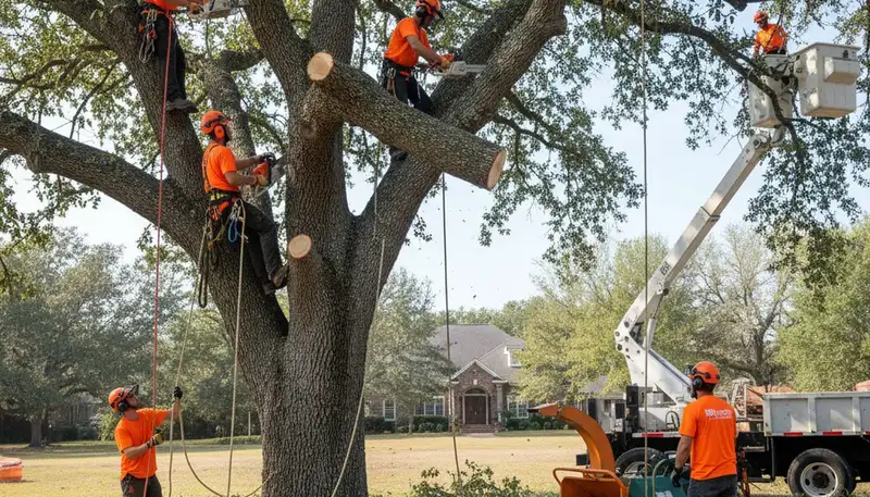 Arlington, TX tree removal crew safely removing a dead tree for a local home