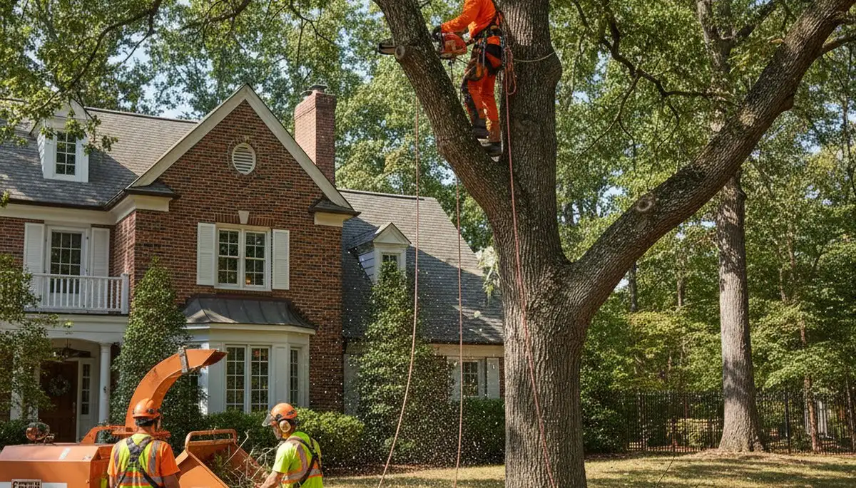 Tree service crew trimming trees in Arlington, TX for safe, professional property care