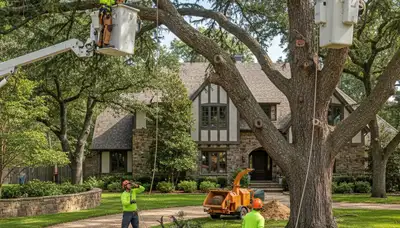 Tree service crew in Arlington, TX trimming trees for safe, professional property care