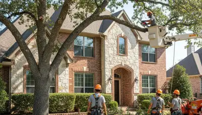 Tree service crew trimming trees in Arlington, TX for safe, professional property maintenance
