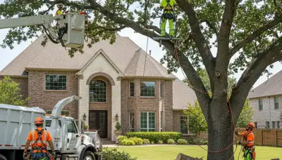 Tree service crew in Arlington, TX trimming a tree for safe, professional maintenance