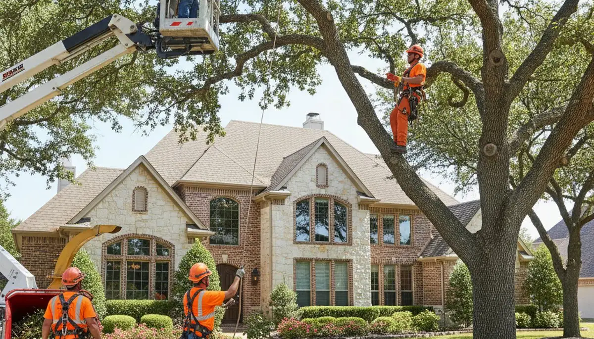 Tree service crew trimming trees in Arlington, TX for safe, professional property care