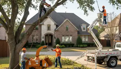 Tree service crew providing professional tree trimming in Arlington, TX