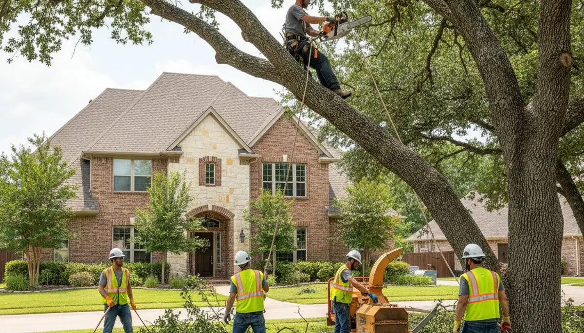 Tree service crew trimming trees in Arlington, TX for safe, professional property care