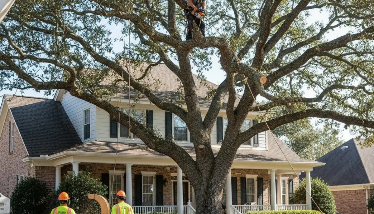 Tree service crew trimming trees in Arlington, TX for safe, professional property care