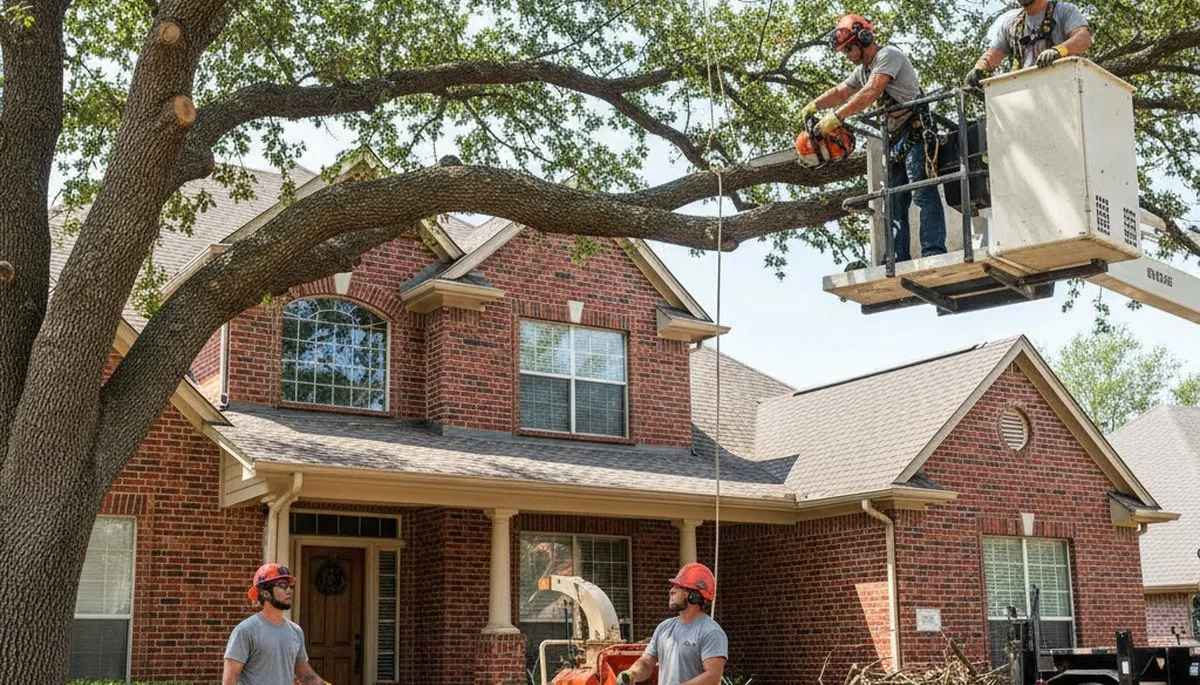 Tree service crew trimming and removing branches in Arlington, TX