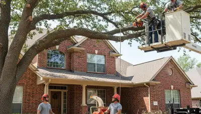 Tree service crew trimming and removing branches in Arlington, TX