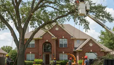 Tree service team trimming trees in Arlington, TX for safe, professional property care