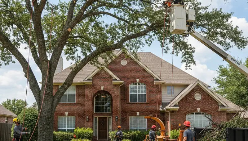 Tree service team trimming trees in Arlington, TX for safe, professional property care