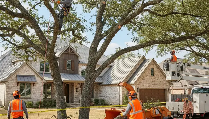 Tree service crew providing professional tree trimming in Arlington, TX