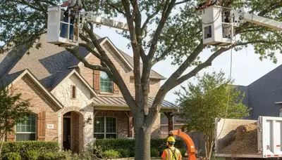 Tree service crew trimming a large tree in Arlington, TX for safe, professional care