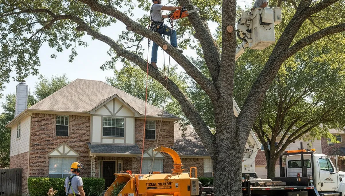 Arlington, TX tree service crew trimming a tree for residential property maintenance