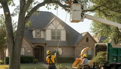Tree service crew trimming trees in Arlington, TX for safe, professional property care