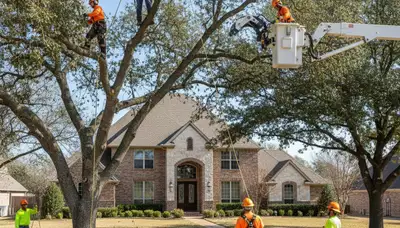 Tree service crew trimming trees in Arlington, TX for safe, professional maintenance