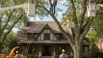 Tree service crew trimming a tree in Arlington, TX for safe, professional maintenance