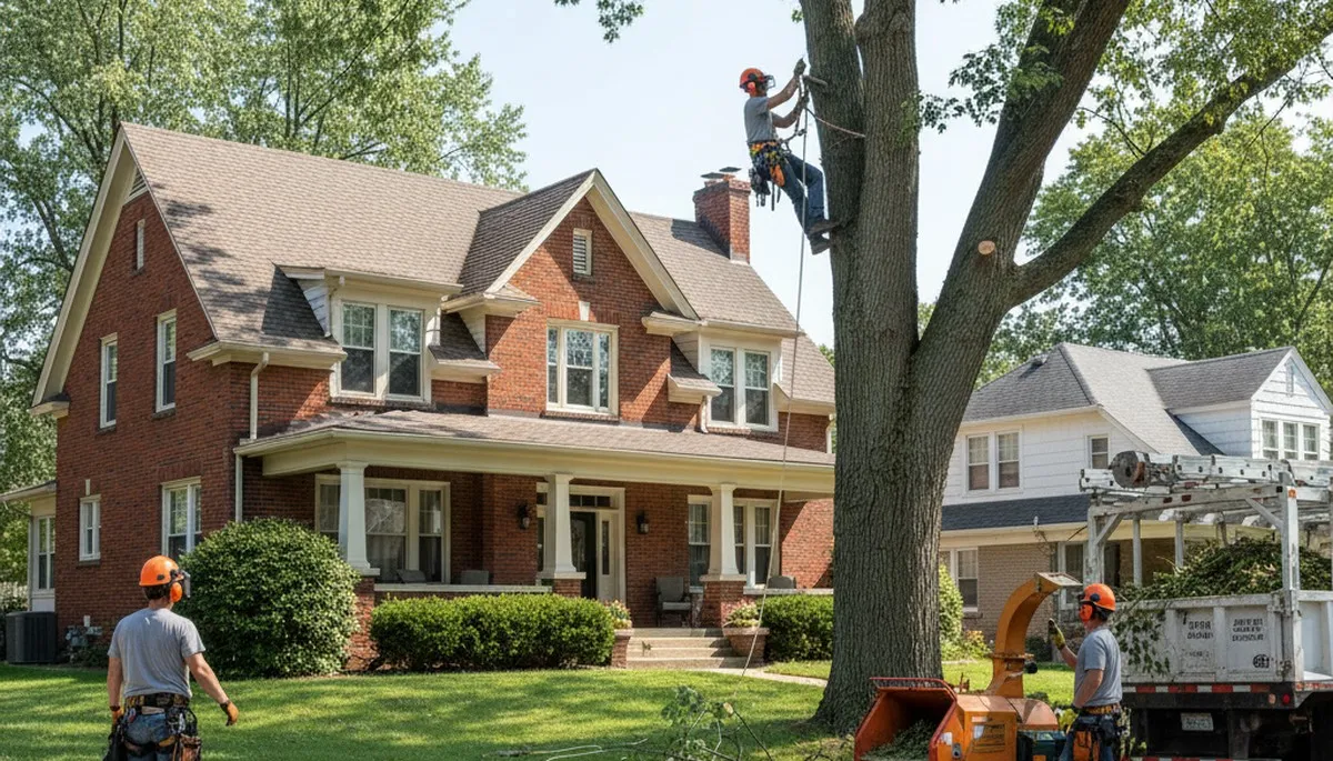 Tree service crew trimming trees in Arlington, TX for safe, professional property maintenance