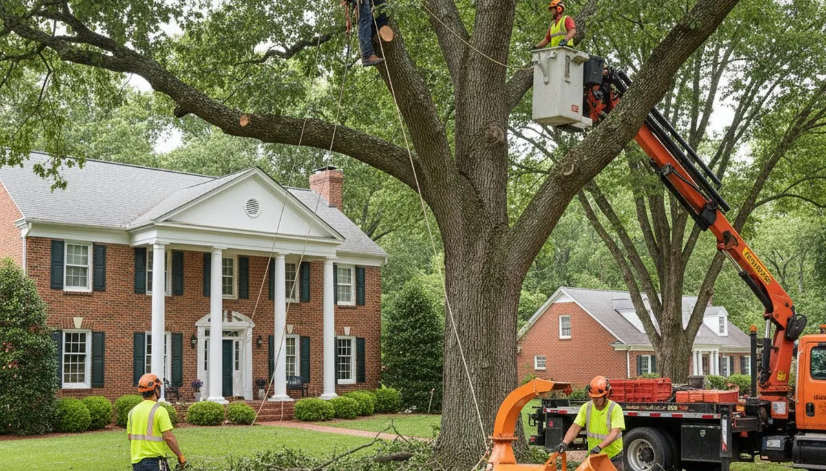 Tree service crew in Arlington, TX trimming trees for safe, professional property maintenance