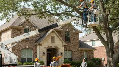 Arlington, TX tree service crew trimming trees for residential property maintenance