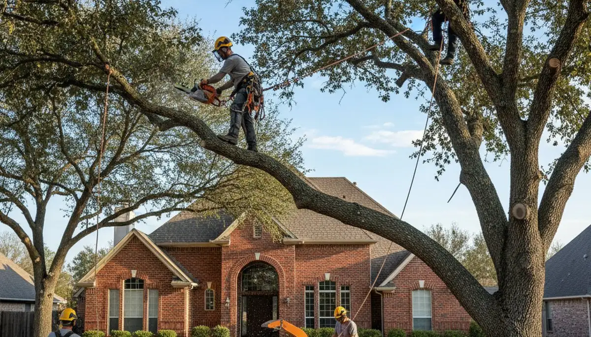 Tree service crew trimming and removing trees in Arlington, TX